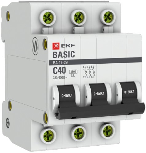 Выключатель автоматический EKF Basic ВА47-29 3п 40А C 4.5кА картинка